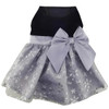 Holiday Dog Harness Dress - Black Velvet with Gray Snowflake Skirt