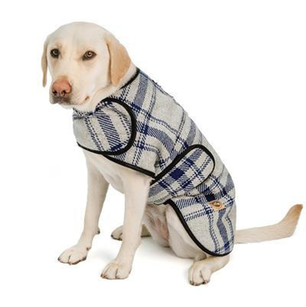 Chilly Dog Grey & Blue Plaid Wool Blanket Dog Coat 