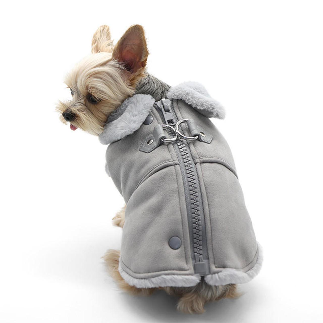 Dogo Gray Furry Runner Coat with Built In Harness 