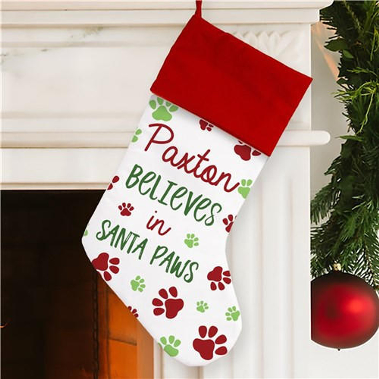 Personalized Gifts Personalized Believes in Santa Paws Stocking 