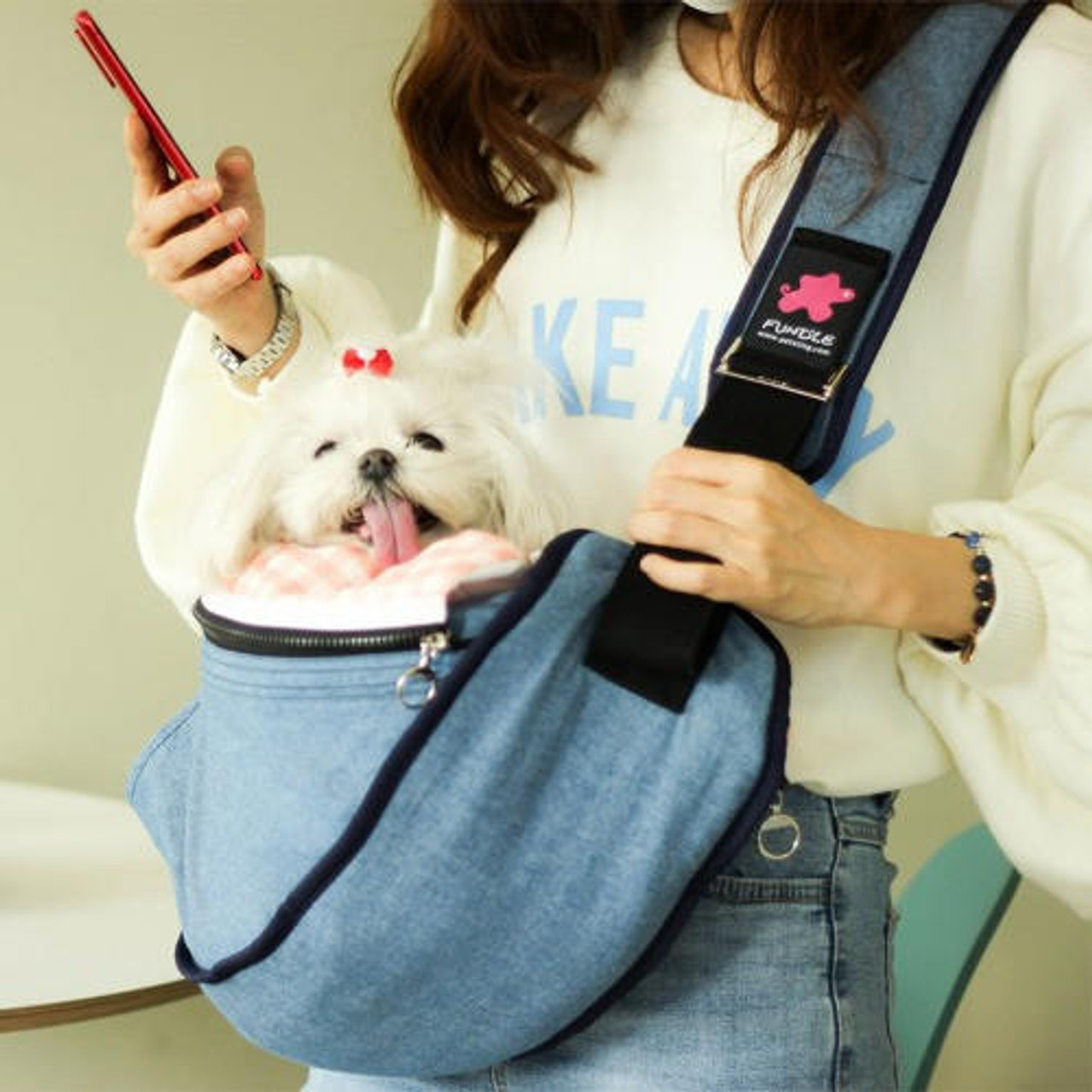  Fundle Light Denim Pocket Pet Sling Bag 