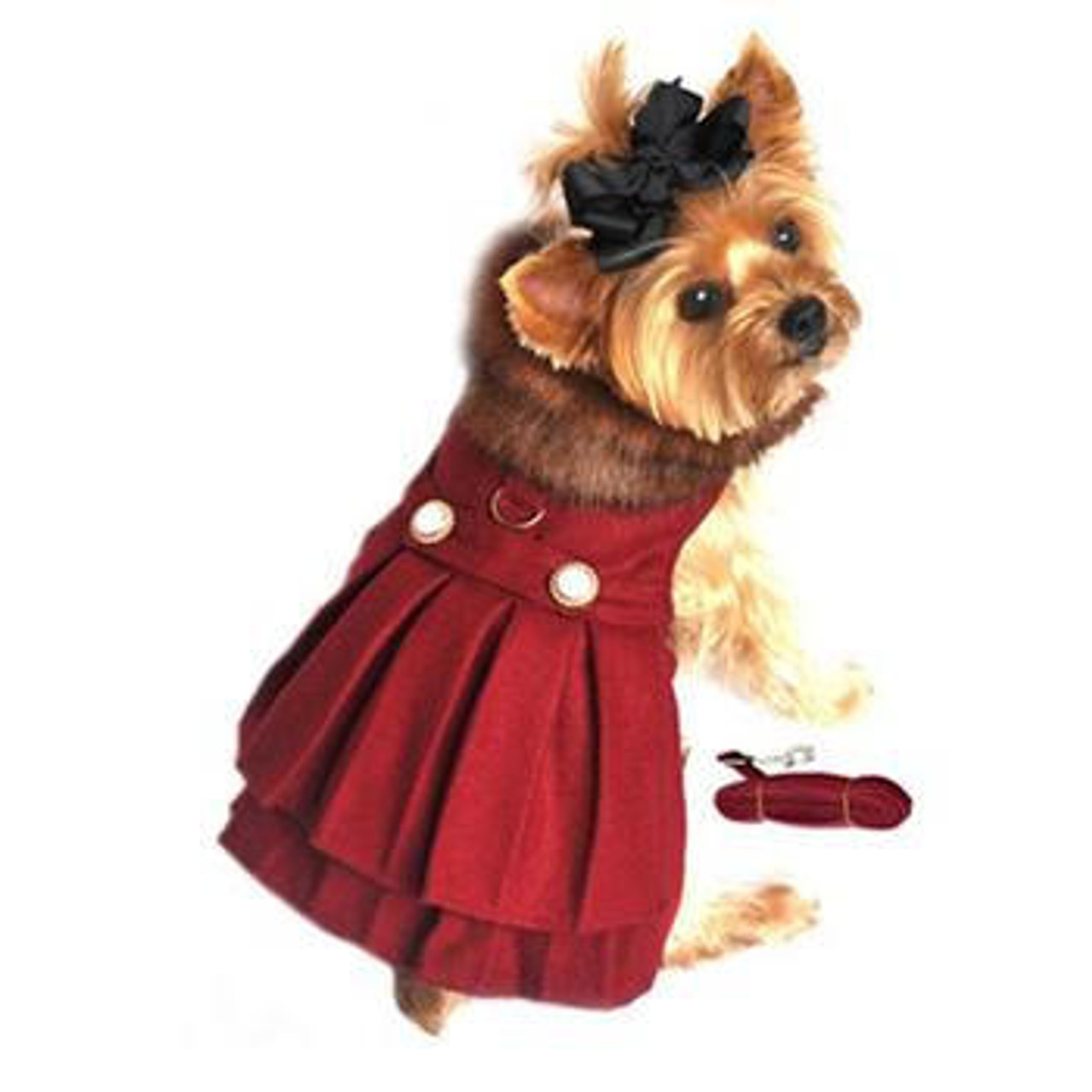 Doggie Design Wool Fur-Trimmed Dog Harness Coat - Burgundy 