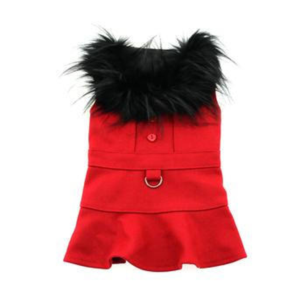 Doggie Design Wool Fur-Trimmed Dog Harness Coat - Red 