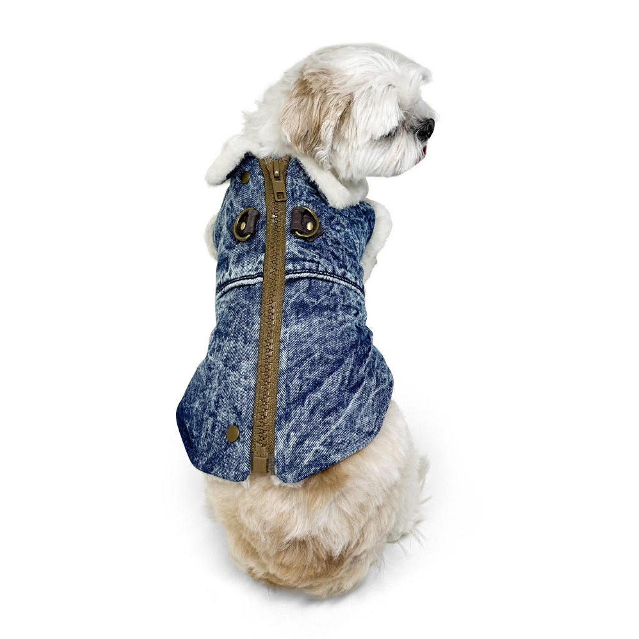 Dogo Denim Furry Runner Coat with Built In Harness 