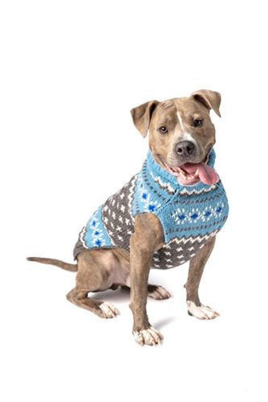 Chilly Dog Light Blue Fair Isle Wool Sweater 