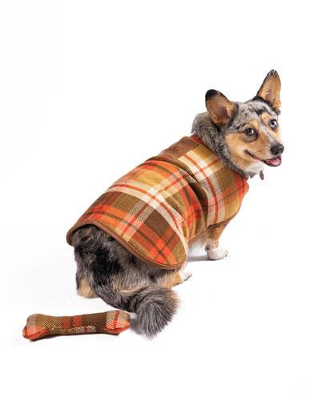 Chilly Dog Rust Plaid  Wool Blanket Dog Coat 