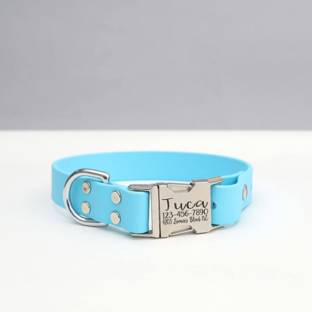 Waterproof Leather Alternative Dog Collar with Engraved Buckle Option -Mimi Green