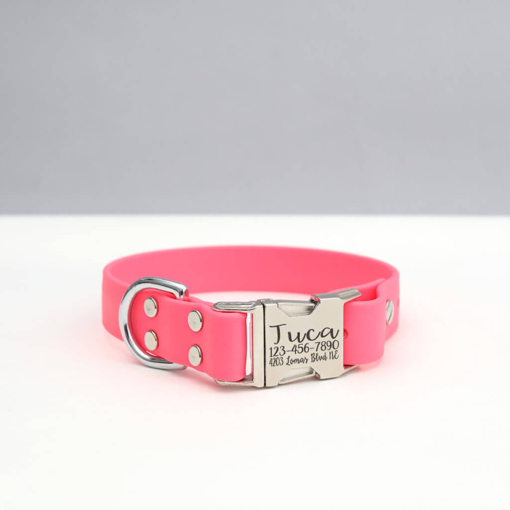 Waterproof Leather Alternative Dog Collar with Engraved Buckle Option -Mimi Green