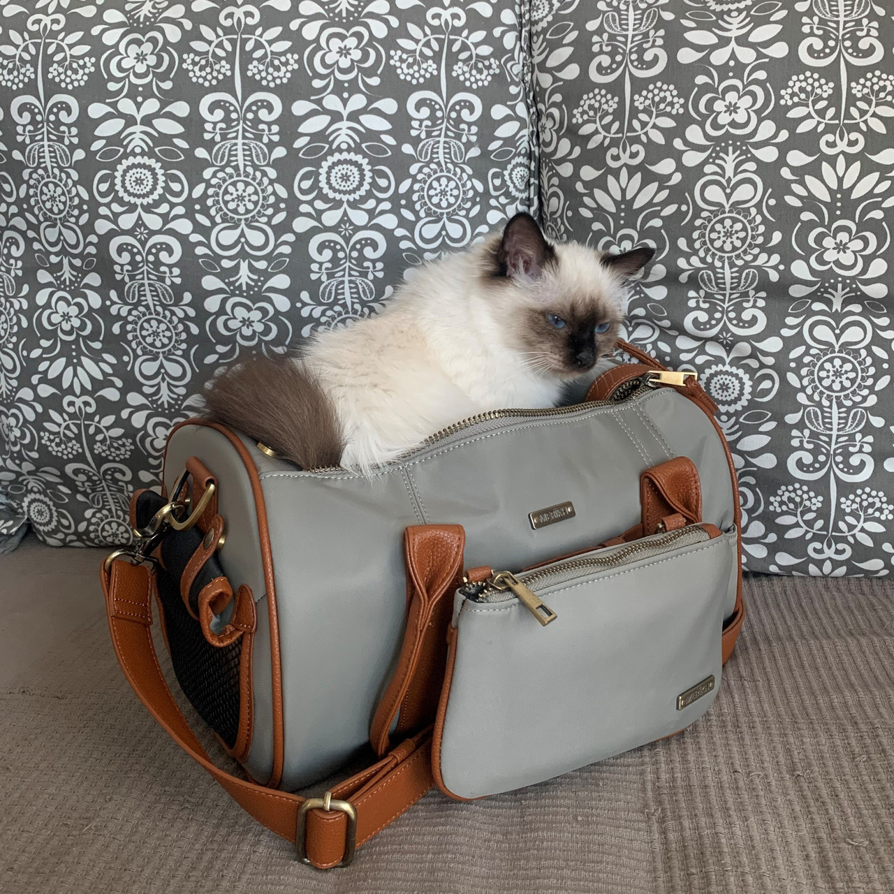 MERÏKH Small Nylon/Vegan Leather Beige Pet Carrier