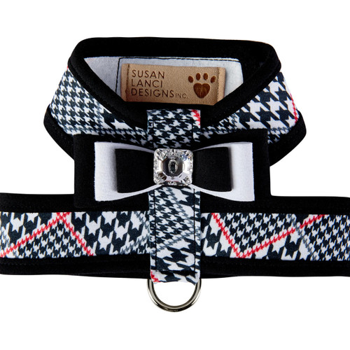 Susan Lanci Classic Glen Houndstooth Tinkie Harness with Really Big Bow and Trim   Susan Lanci Classic Glen Houndstooth Tinkie Harness with Really Big Bow and Trim