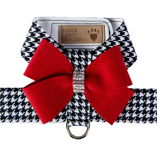 Susan Lanci Black and White Houndstooth Red Nouveau Bow Tinkie Harness   Susan Lanci Black and White Houndstooth Red Nouveau Bow Tinkie Harness