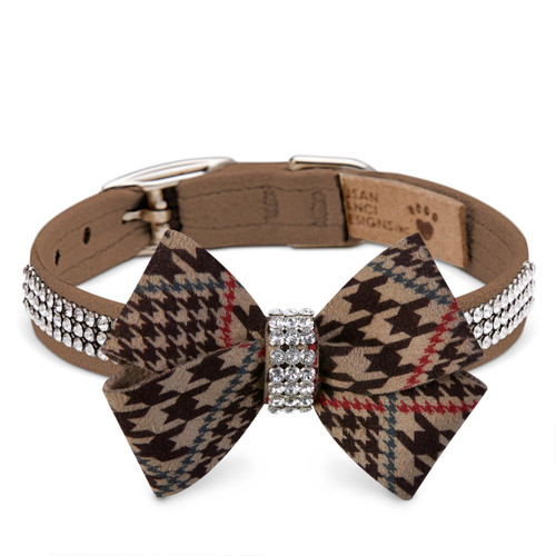 Susan Lanci  Chocolate Glen Houndstooth Nouveau Bow 3 Row Giltmore Collar   Susan Lanci  Chocolate Glen Houndstooth Nouveau Bow 3 Row Giltmore Collar