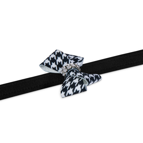Susan Lanci Black & White Houndstooth Nouveau Bow Leash   Susan Lanci Black & White Houndstooth Nouveau Bow Leash