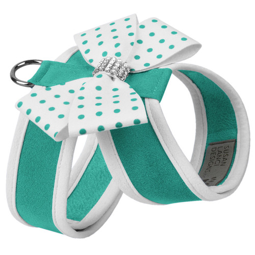 Susan Lanci Bimini Polka Dot Nouveau Bow Tinkie Harness w/Aurora Borealis & White Trim   Susan Lanci Bimini Polka Dot Nouveau Bow Tinkie Harness w/Aurora Borealis & White Trim