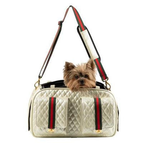 Petote Marlee 2 Ivory Quilted with Stripe Carrier from PETOTE®  Petote Marlee 2 Ivory Quilted with Stripe Carrier from PETOTE®