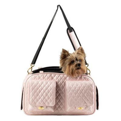 Pearl Pink Quilted Faux Leather Dog Carrier