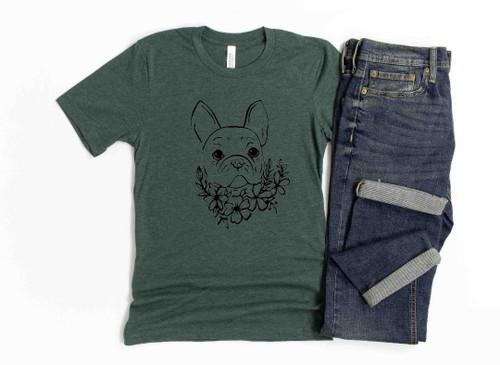 Frenchie Flowers Large Print - Human Shirt Unisex   Frenchie Flowers Large Print - Human Shirt Unisex