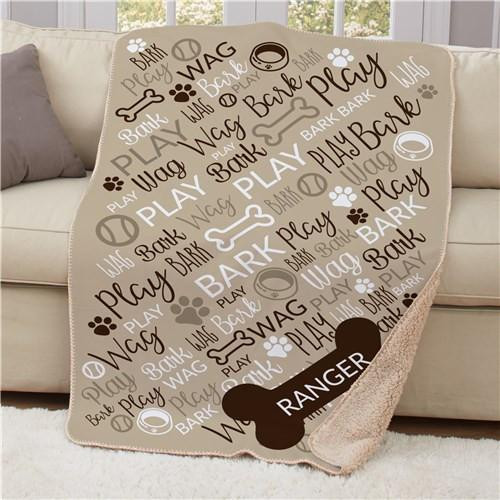 Personalized Gifts Personalized Bark Wag Play Pet Word Art 37x57 Sherpa Blanket 