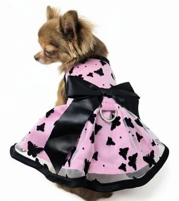 All Aflutter Pink & Black Satin Dog Dress & Matching Leash 32.95 physical NEW ITEMS Doggie Design The New York Dog Shop All Aflutter Pink & Black Satin Dog Dress & Matching Leash Doggie Design