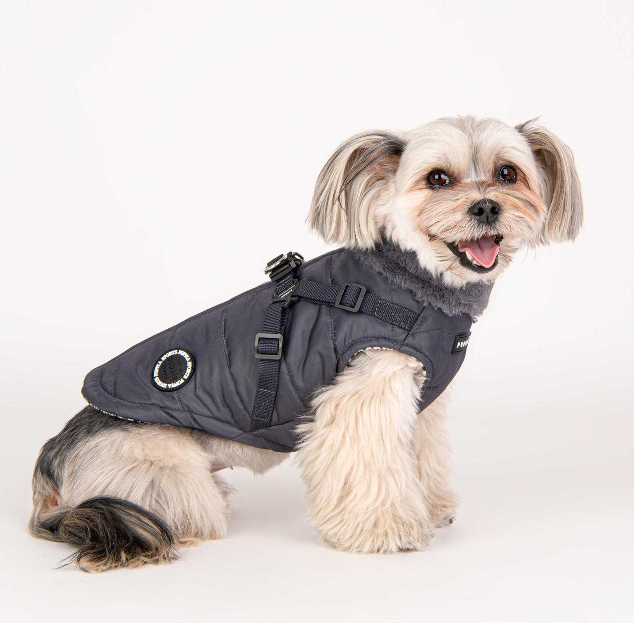Puppia Donavan Harness Coat with plush fur collar