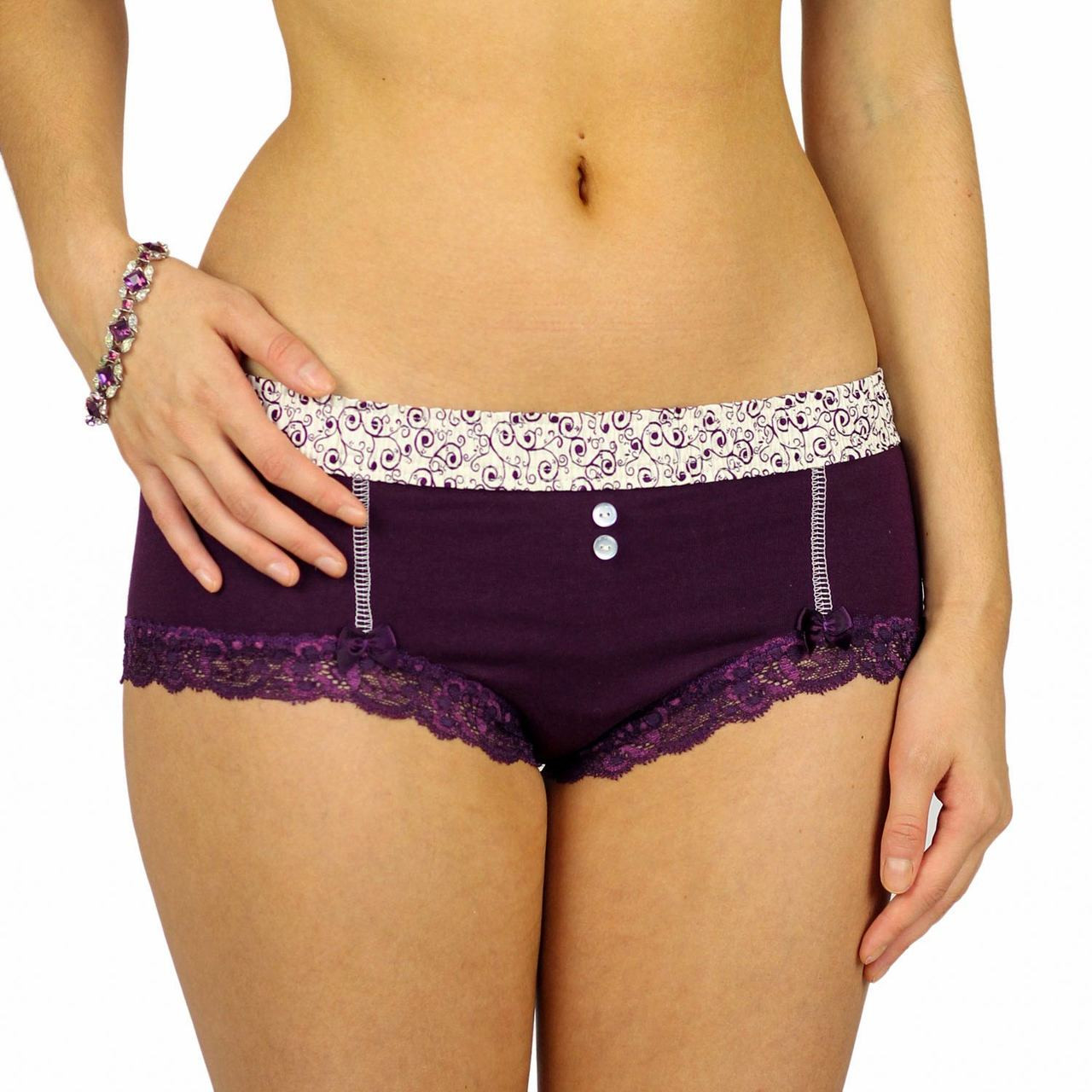 Plum Cheekster Boyshort Panties with Scroll Print Band