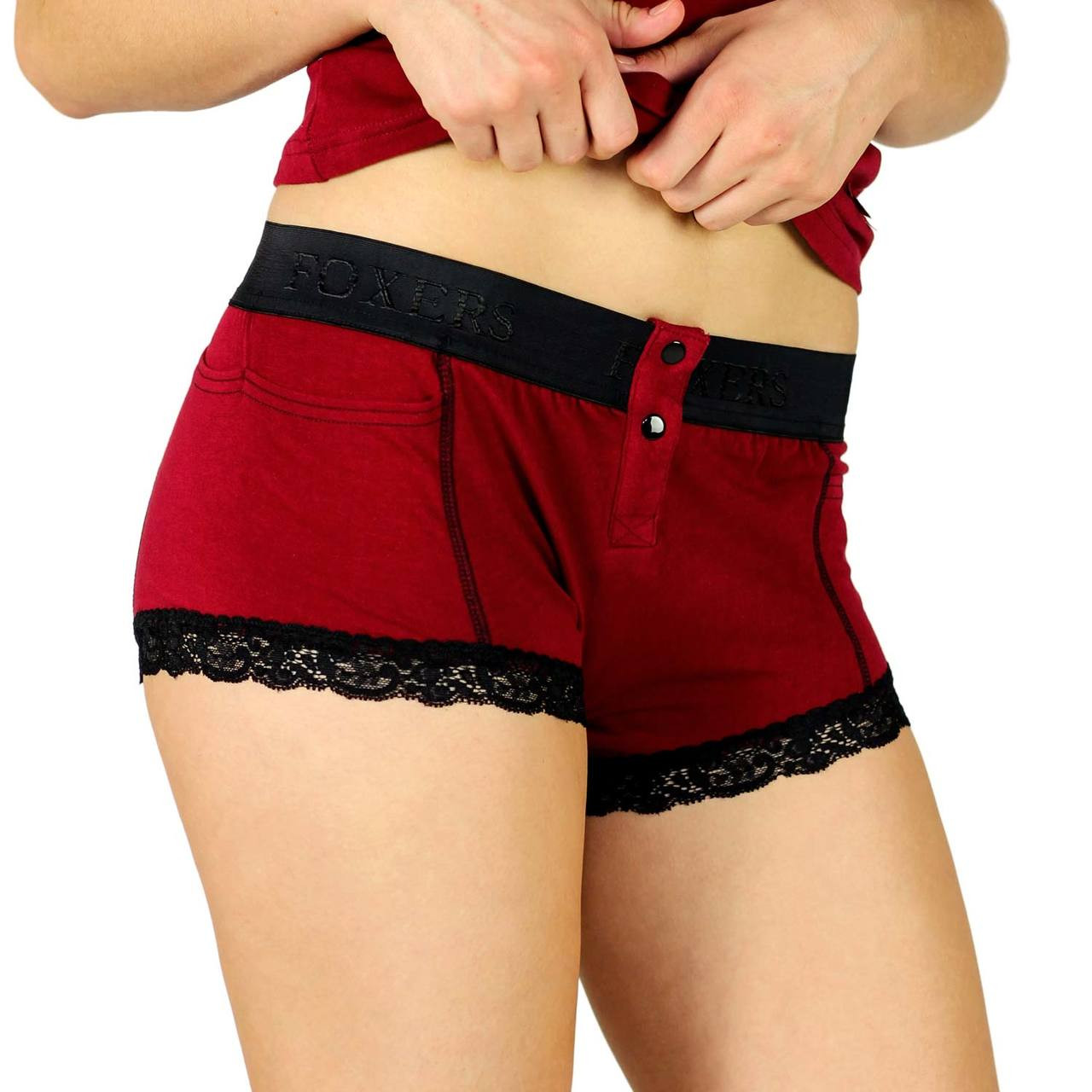 Black Cherry Lace Boxer with FOXERS logo elastic band