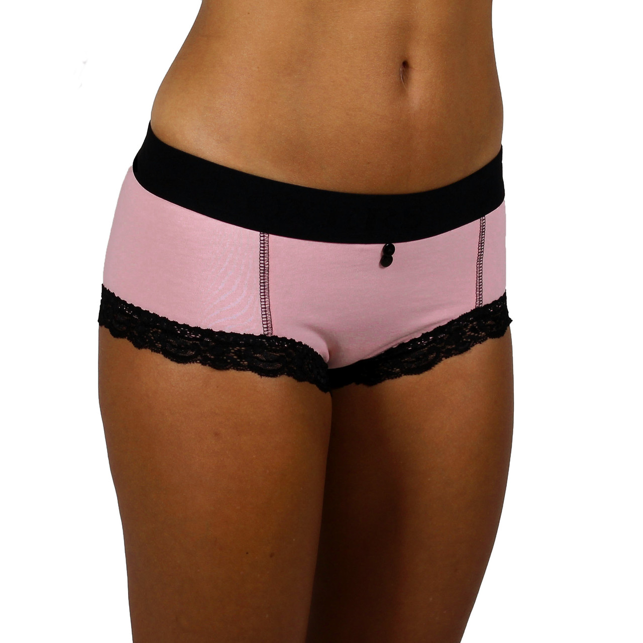 High Waist Lace Boyshort Underwear in Pink