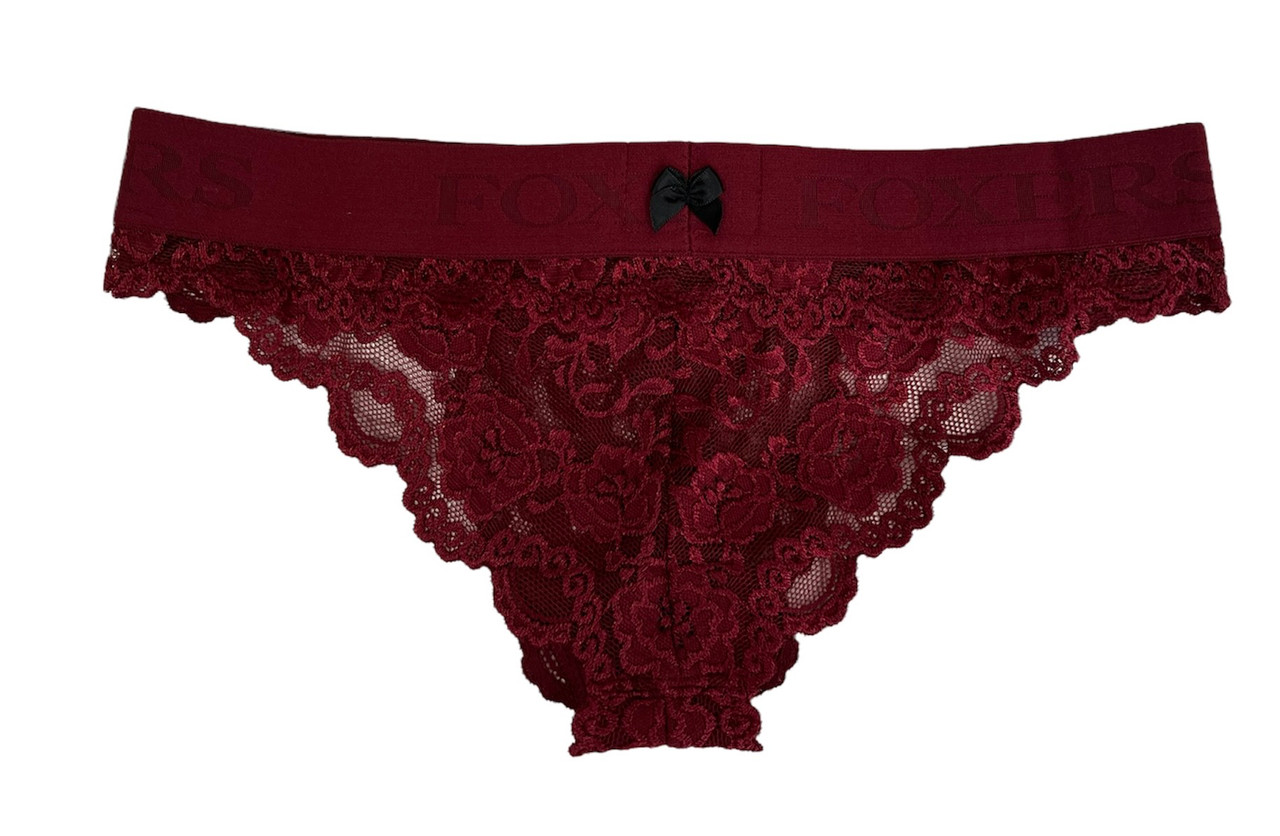 Black Cherry Lace Bikini Brief with FOXERS logo elastic band