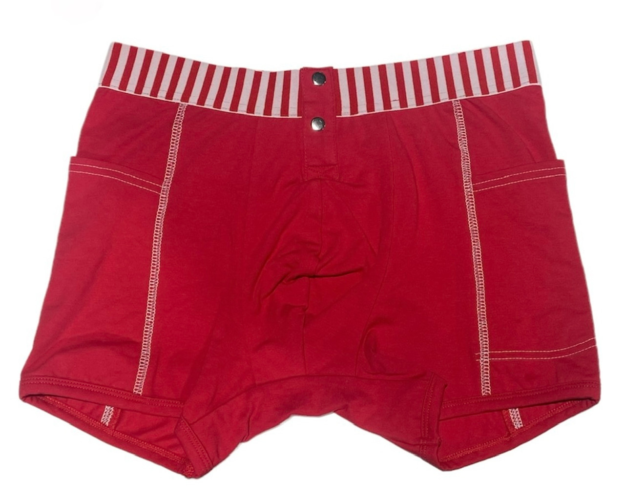 FOXERS Red Men's Boxer Brief with Pockets & Red/White Stripe Elastic Band