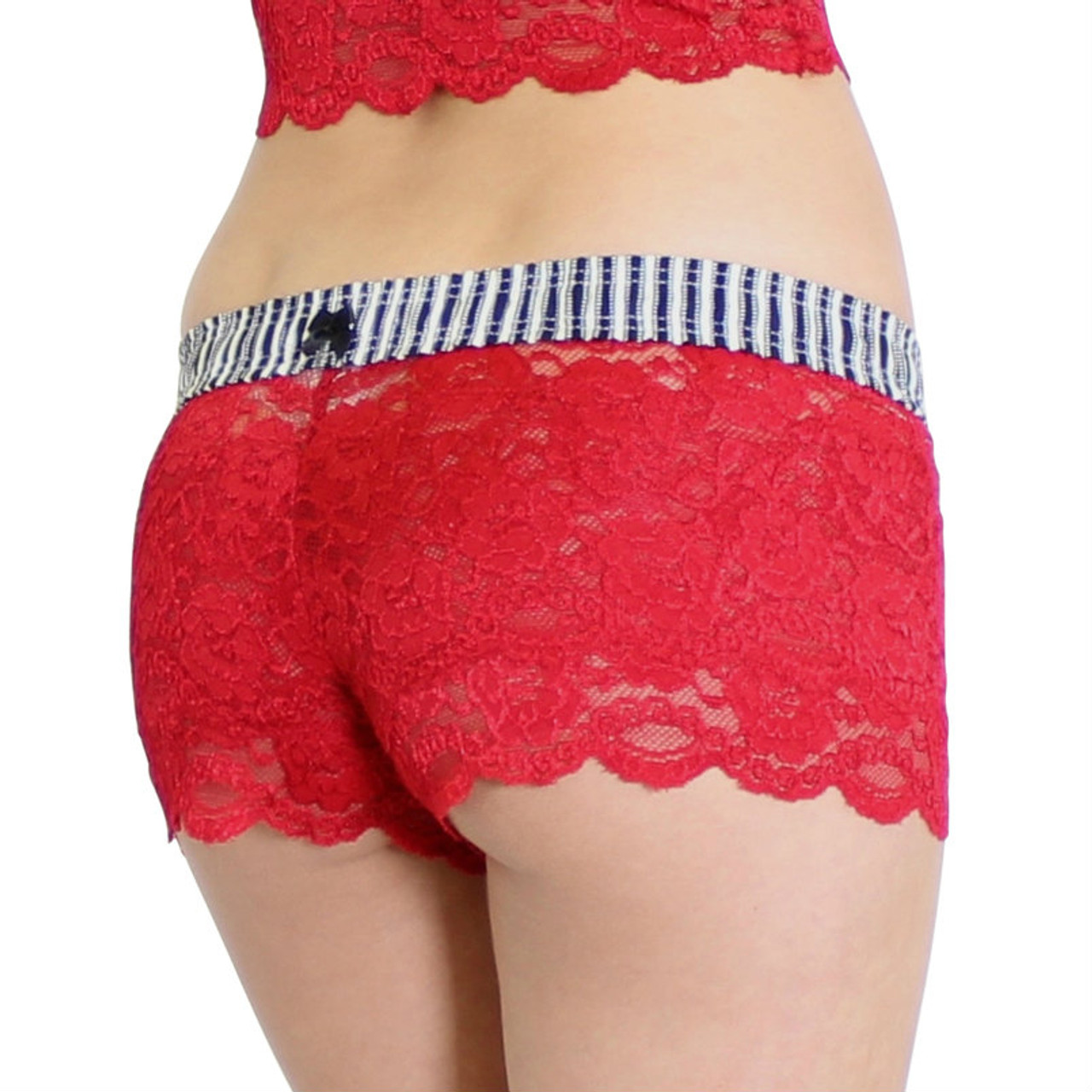 Red & White Stripe FOXERS Lace Boxers