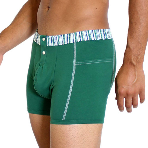 Men's Forest Green Boxer Brief with Alpine Stripe FOXERS Waistband Men's Forest Green Boxer Brief with Alpine Stripe FOXERS Waistband