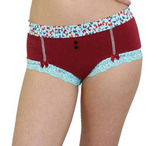 Dark Red Boy Short panties with little foxes