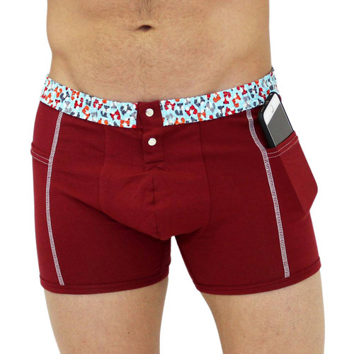 Mens cranberry red boxer brief with foxes Mens cranberry red boxer brief with foxes