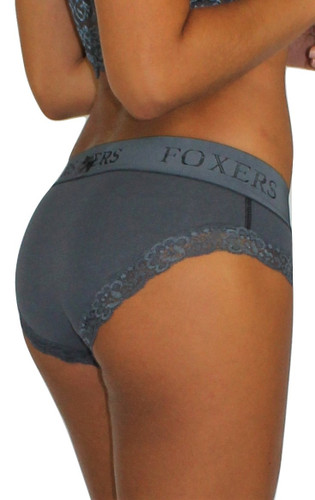 CHARGRAY LACE BIKINI BRIEF WITH FOXERS LOGO BAND - FOXERS