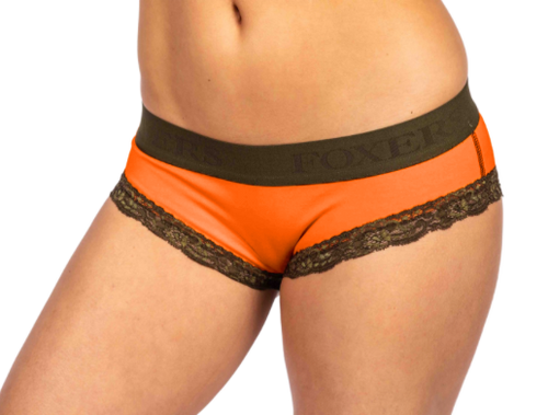 FXBYBF-12190L Front veiw Flame Orange boybrief with Olive FOXERS logo band FXBYBF-12190L Front veiw Flame Orange boybrief with Olive FOXERS logo band
