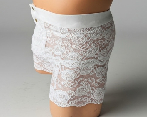 MENS WHITE LACE BOXERS BRONZE SNAPS