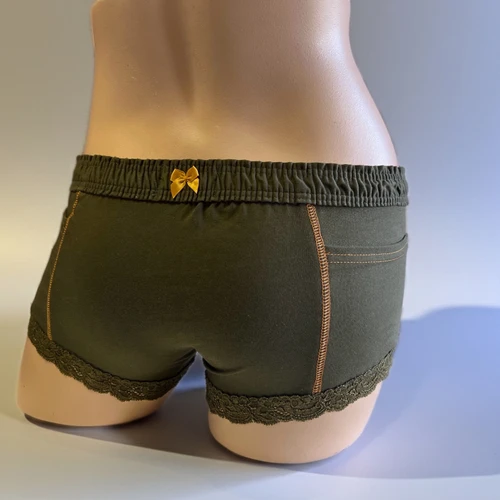 FOXERS ARMY GREEN BOXER BRIEFS WITH POCKETS BRONZE SNAPS BACK VIEW 