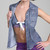 Denim Print Sheer Western Shirt (Sleeveless)