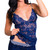 Navy Blue Lace Hip Length Cami with Striped Straps