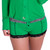 Green Boxer Briefs for women with a black and white striped waistband.
