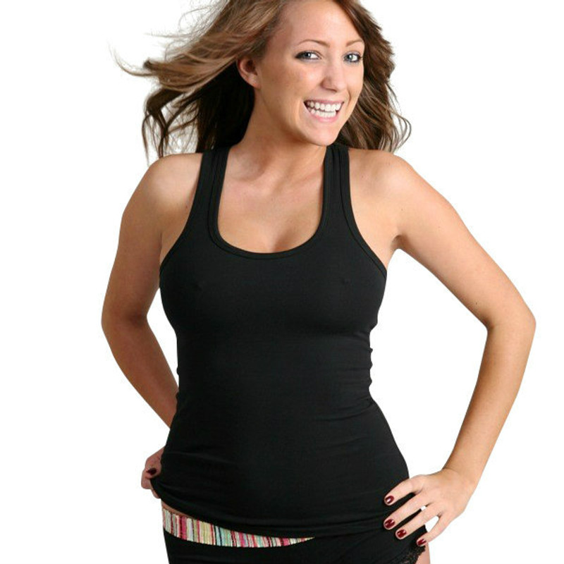 Women's Black Racerback Tank Top with Shelf Bra