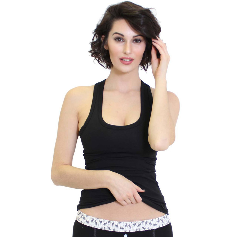 Women's Black Racerback Tank Top with Shelf Bra