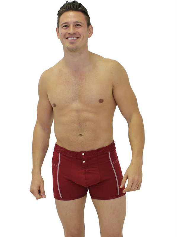 Red Men's Boxer Brief with Pockets & Red/White Stripe Elastic Band