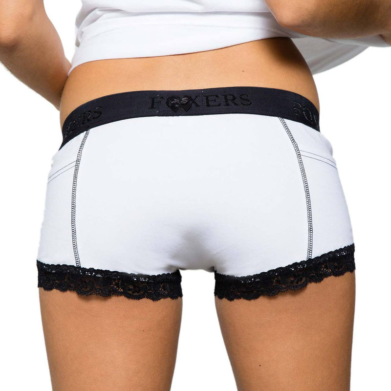 Women's White Boxer Brief Panties with FOXERS Logo Band