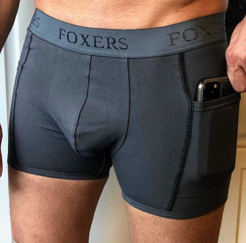 FOXERS Chargray Men's Boxer Brief with pockets