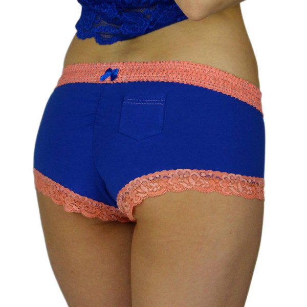 Royal Blue Boyshort Panties with Coral Reef Waistband