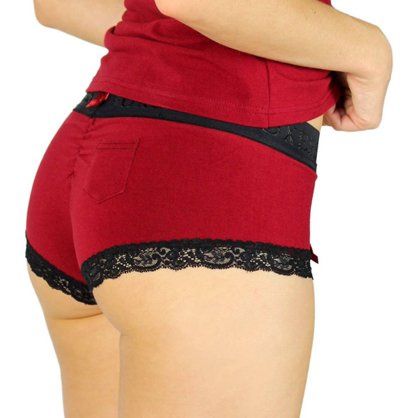 Booty Chaser Boyshorts S - XL lips sexy punk red black shorts kiss