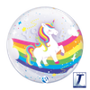 22 inch Bubble Balloon featuring a colourful Birthday Rainbow Unicorn design.
