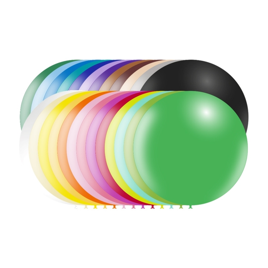 23 inch Standard latex balloons in assorted colours.