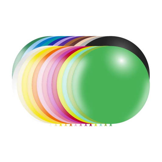 36 inch round latex balloons in assorted colours.